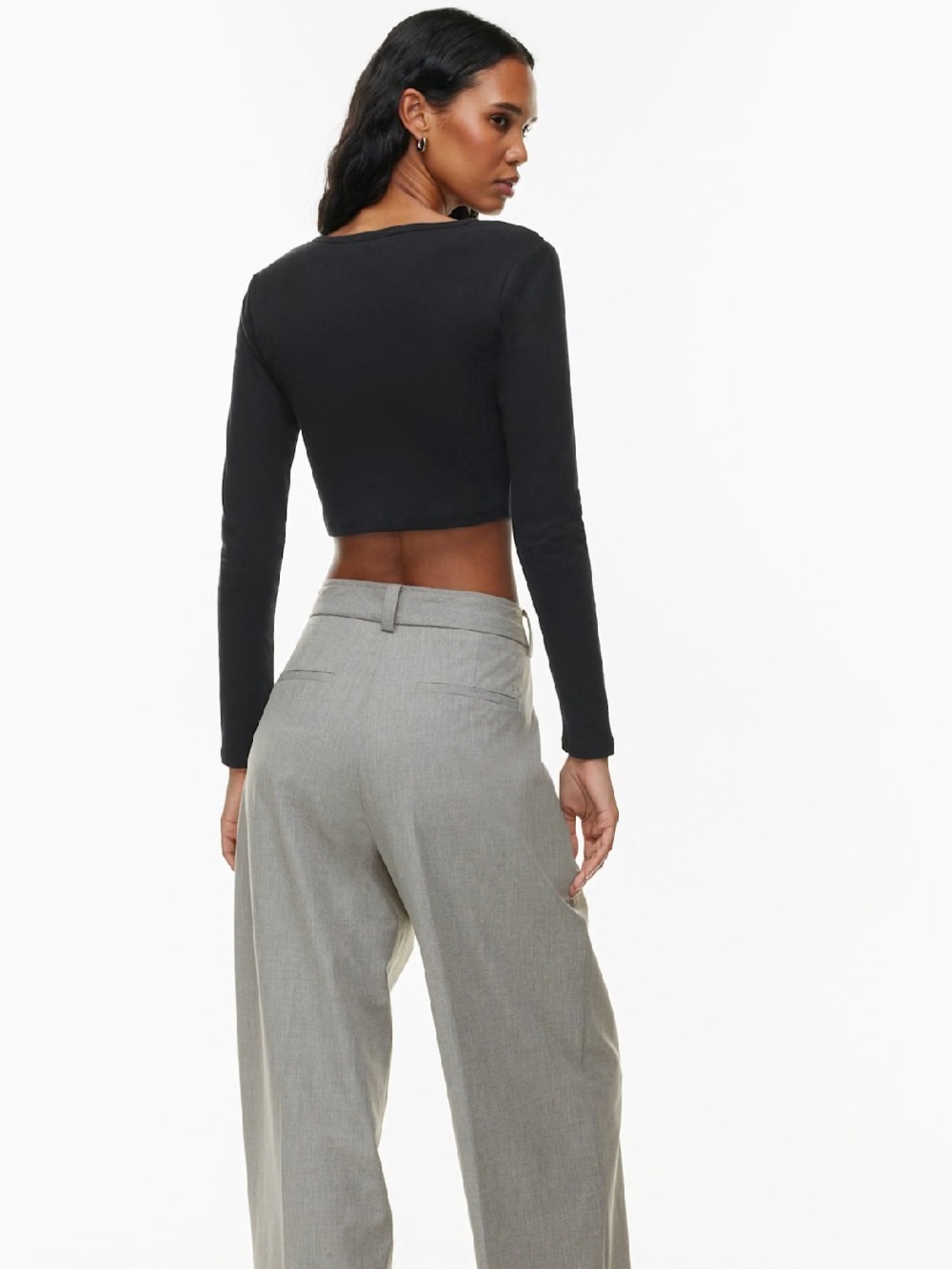 Aritzia Sunday Best Black Cropped Button-Up Long Sleeve Top - Picture 7 of 9